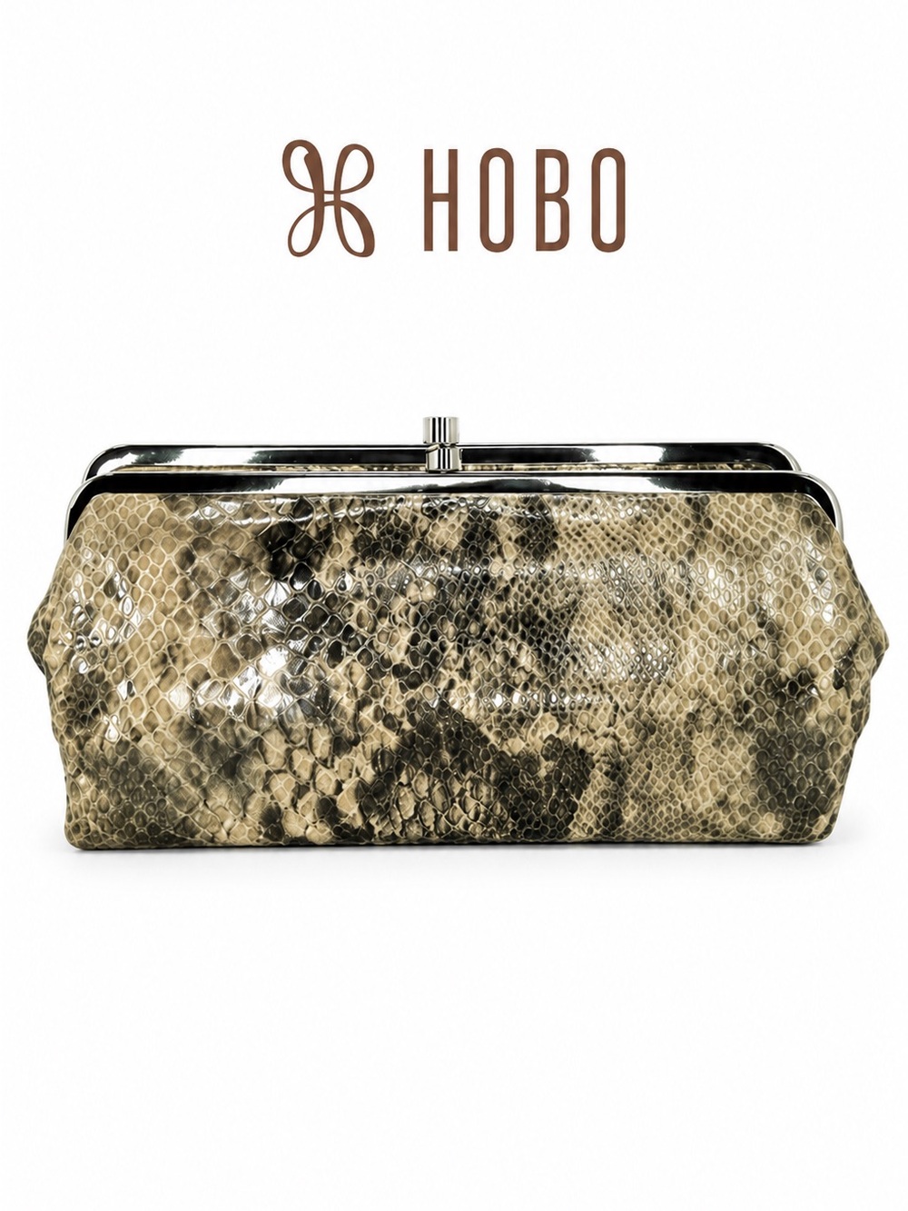 HOBO Lauren Clutch Wallet Purse Vintage Frame Kiss Lock Leather Snakeskin